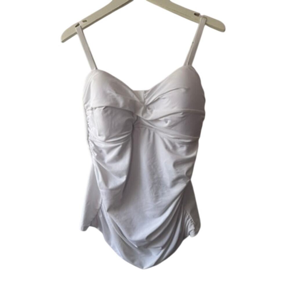 Relleciga White  Ruched Sides Tankini Top Women's XXL